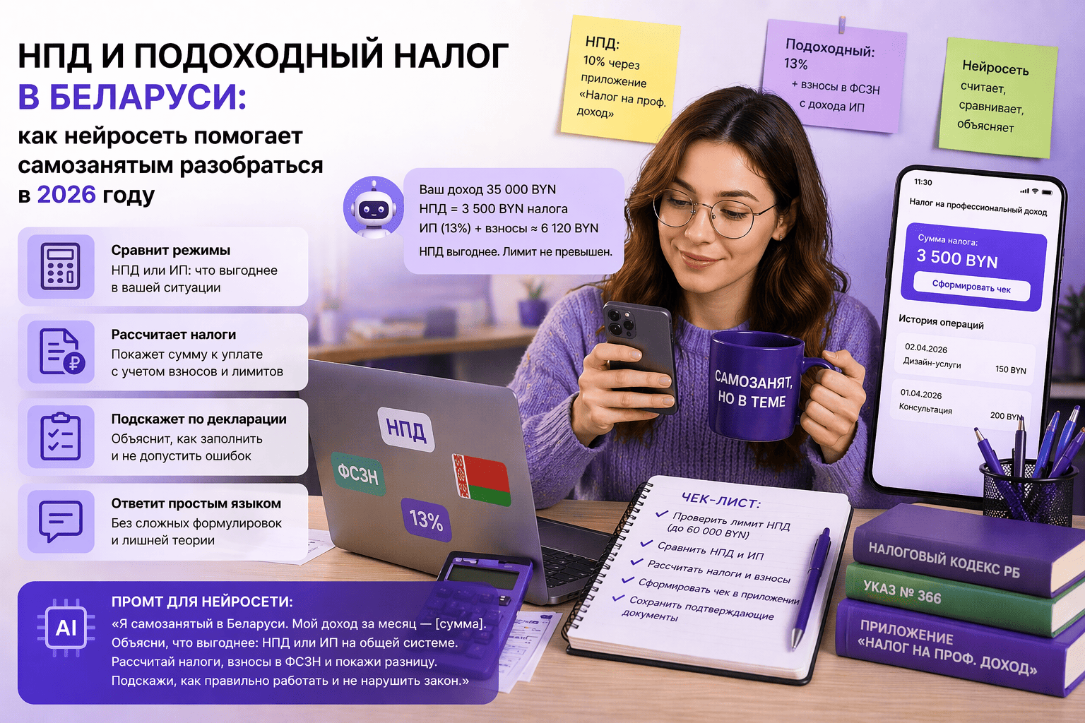 НПД и подоходный налог в Беларуси: как нейросеть помогает самозанятым разобраться в 2026
