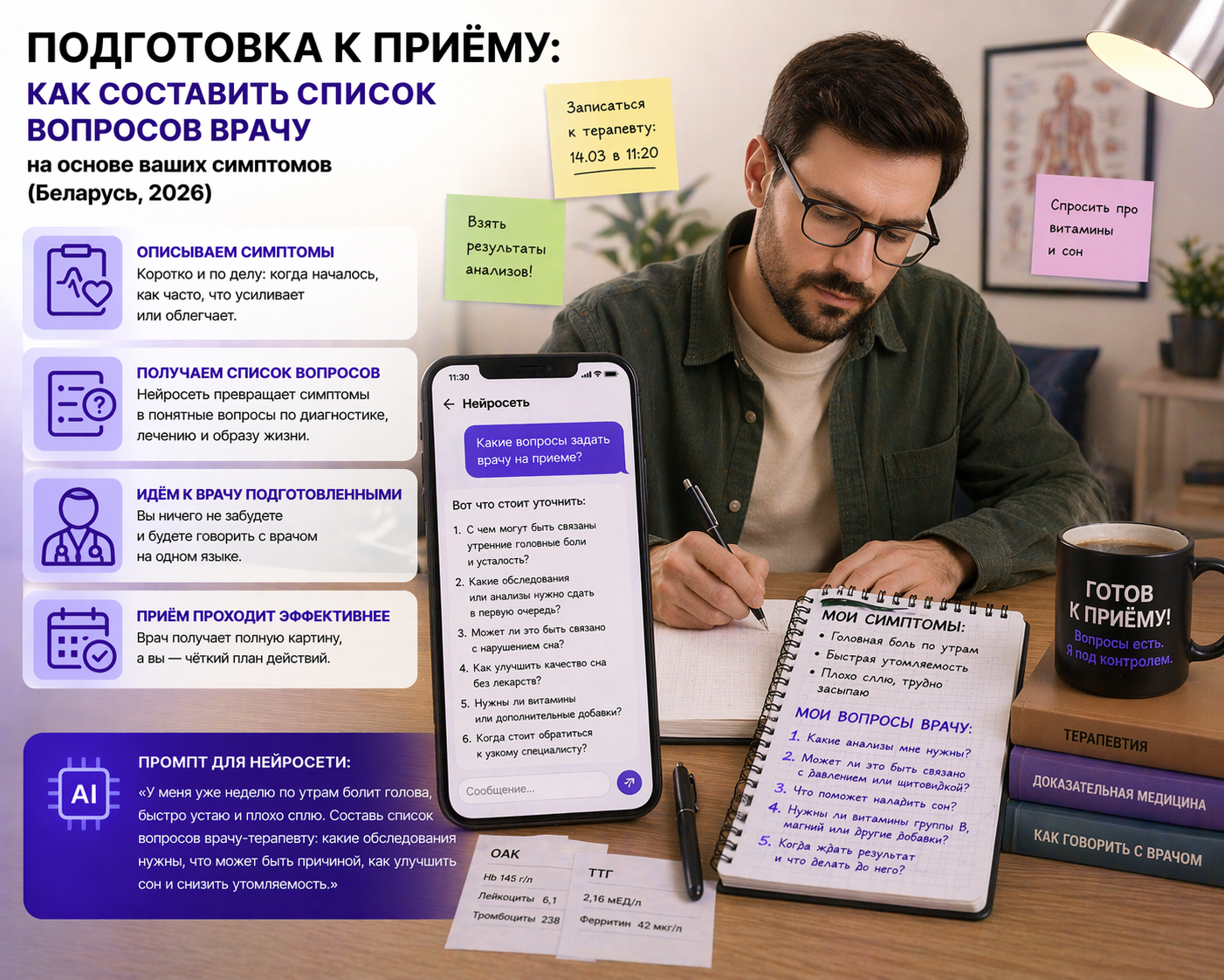 Подготовка к приёму: как составить список вопросов врачу на основе ваших симптомов (Беларусь, 2026)