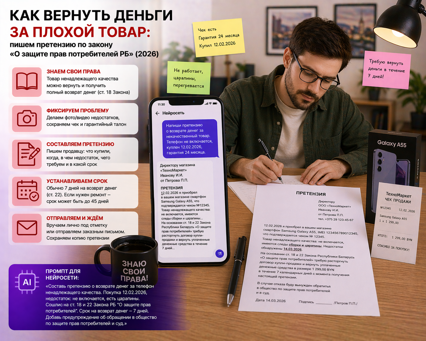 Как вернуть деньги за плохой товар: пишем претензию по закону «О защите прав потребителей РБ» (2026)